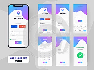 Different Login screens including create account, Sign in and Sign up features for Mobile Apps.