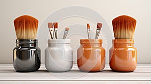 different make up brushes in jars on isolated background