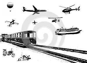 Different means of transport illustration.