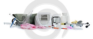Different medical objects on white background