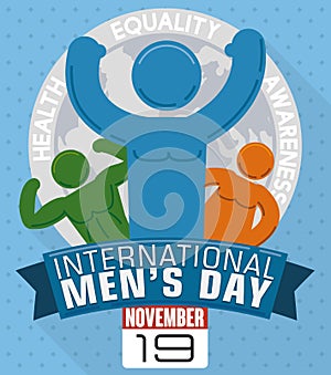 Different Men Shapes in Commemorative Design for International Men`s Day, Vector Illustration