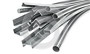 Different metal products. Metal profiles and tubes.