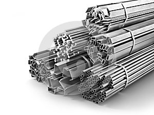 Different metal products. Metal profiles and tubes