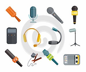 Different microphones types vector icons