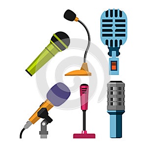 Different microphones vector icons