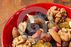 Different mixed nuts and raisins