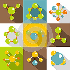 Different molecule icons set, flat style