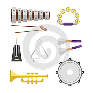 Different music instruments vector musical guitar violin and sound classical concert trumpet collection entertainment