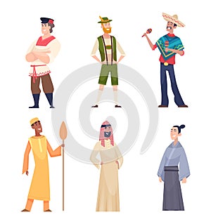 Different nationalities. Ethnic group of people standing characters country nations exact vector people set collection