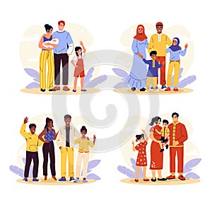 Different nationalities families vector set