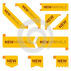 Different new arrival yellow ribbons flat icon set