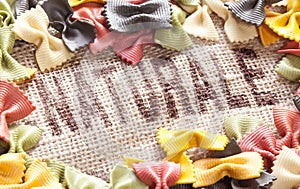 Different noodles on a fabric bag