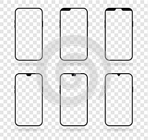 Different notch smartphone display mockup set