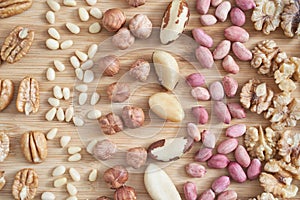 Different nuts. Home kitchen. Protein and fat food