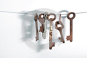 A different old retro rusty keys