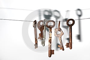 A different old retro rusty keys from different locks