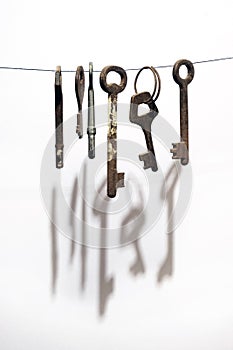 A different old retro rusty keys from different locks