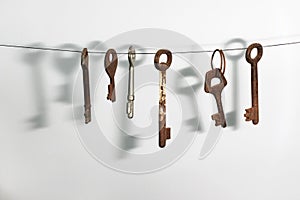 A different old retro rusty keys