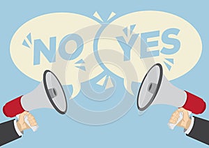 Different opinions of yes and no. Business concept of disagreement, negotiation or miscommunication photo