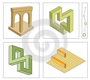 Different optical illusions of impossible objects