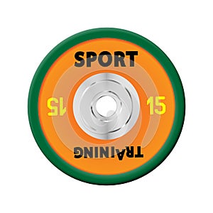 Different orange weight plates numbered weights. 15 Illustration  set for barbells. GYM, fitness centerwith
