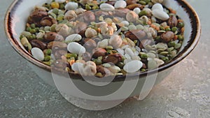 Different organic legumes on background