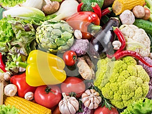 Different organic vegetables. Multicolored food background.