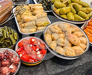 Different oriental snacks on the counter of the store