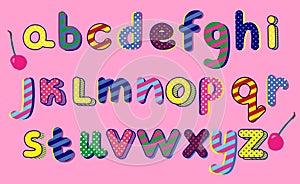 Alphabet in pop art style. ABC lettering.Latin,American and English language. Comic, cartoon lines photo