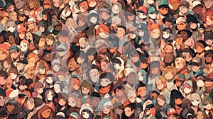 Different People Faces Pattern. Collage from Different people. Illustration of a People collage.