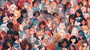 Different People Faces Pattern. Collage from Different people. Illustration of a People collage.