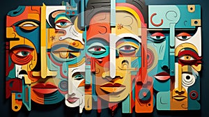 Different People Faces Pattern. Collage from Different people. Illustration of a People collage.