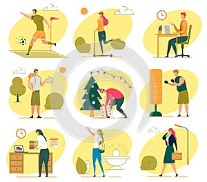 Different People Life Elements, Flat Illustration.