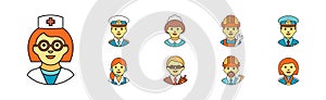 Different People Profession Icon with Avatar Picture Vector Set