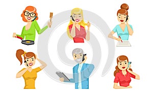 Different People Talking on Smartphones Set, Young Men and Women Characters Calling by Telephones Vector Illustration