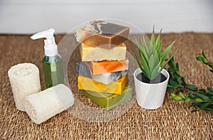 Different personal hygiene objects. Set of bath and spa accessories