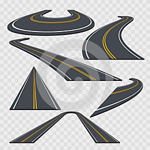 Different Perspective Curved Road Set. Vector