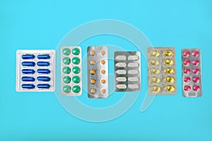 Different pharmaceutical medication and medicine pills in packs