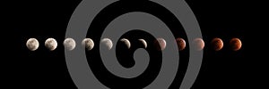 Different phases of total lunar eclipse on dark sky photo