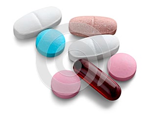 Lot of different pills close-up view