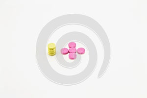 Different pills on a white background