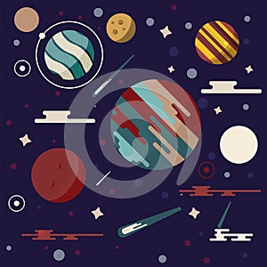 Different planets in space vector illustration. Flat Design. Great colors