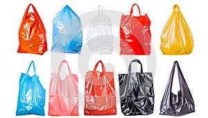 Different plastic bags isolated on white, collection