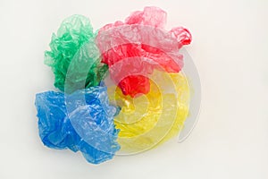 Different plastic bags on white background.