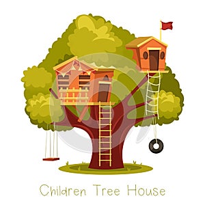 Different playhouses for children on tree.