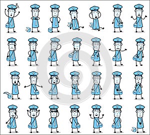 Different Poses of Comic Postman - Set of Concepts Vector illustrations