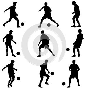 Different poses silhouettes of soccer players with