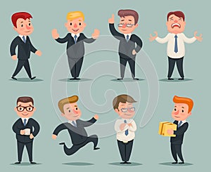 Different Positions and Actions Businessman Character Icons Set photo