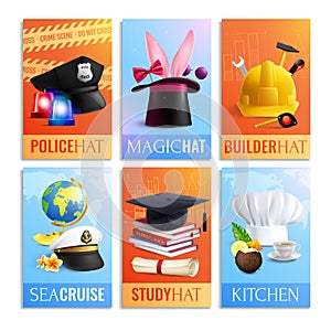 Different Professions Hats Cards Set