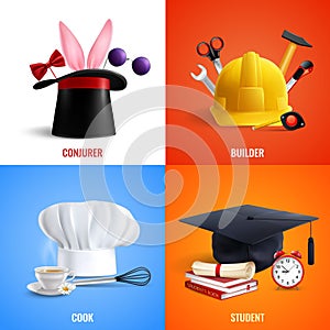 Different Professions Hats Design Concept